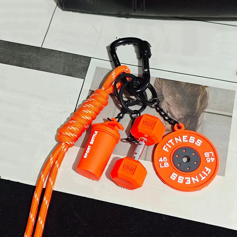 Color Contrasting Dumbbell Keychain Fitness Bag Pendant For Couple Trendy Gifts D-shaped Buckle Keychain Charms