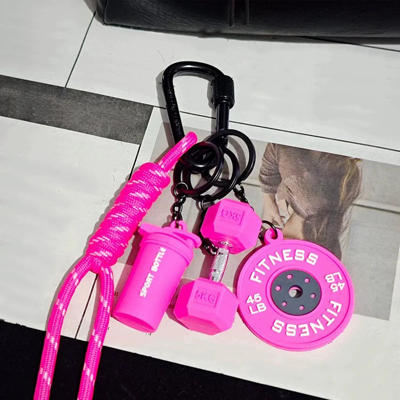 Color Contrasting Dumbbell Keychain Fitness Bag Pendant For Couple Trendy Gifts D-shaped Buckle Keychain Charms