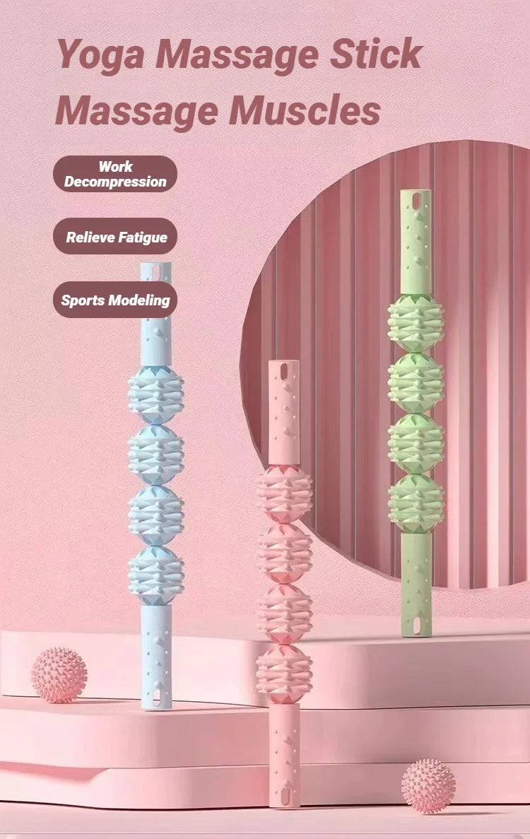 4-Ball Muscle Massage Roller Stick – Deep Tissue Fascia Release for Calves, Thighs, Arms & Forearms | Yoga, Fitness & Recovery Tool