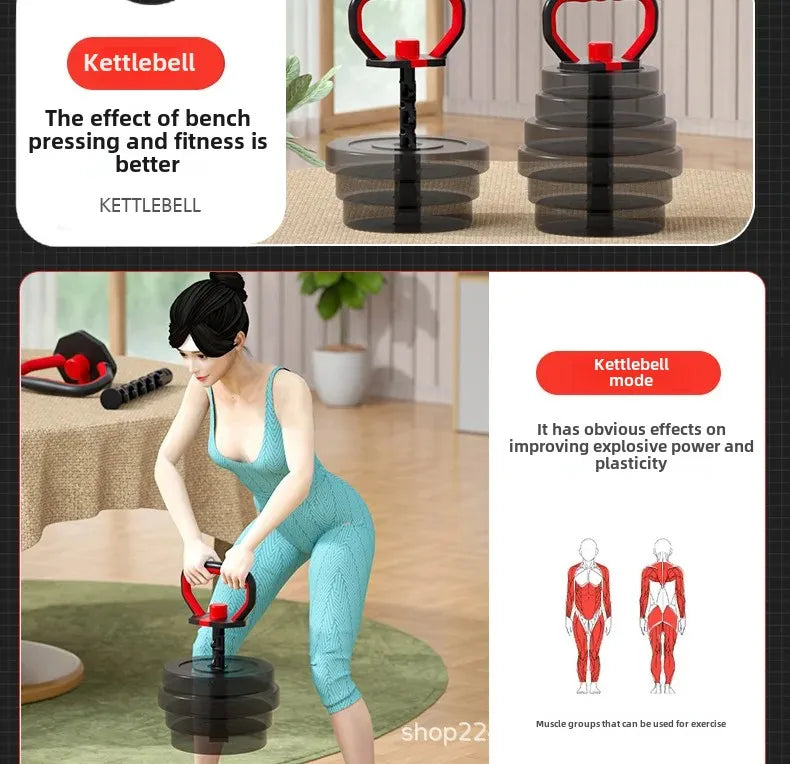 Adjustable Weight Dumbbell Handle & Kettlebell Base – Eco‑Friendly Home Gym Push‑Up & Strength Training Tool