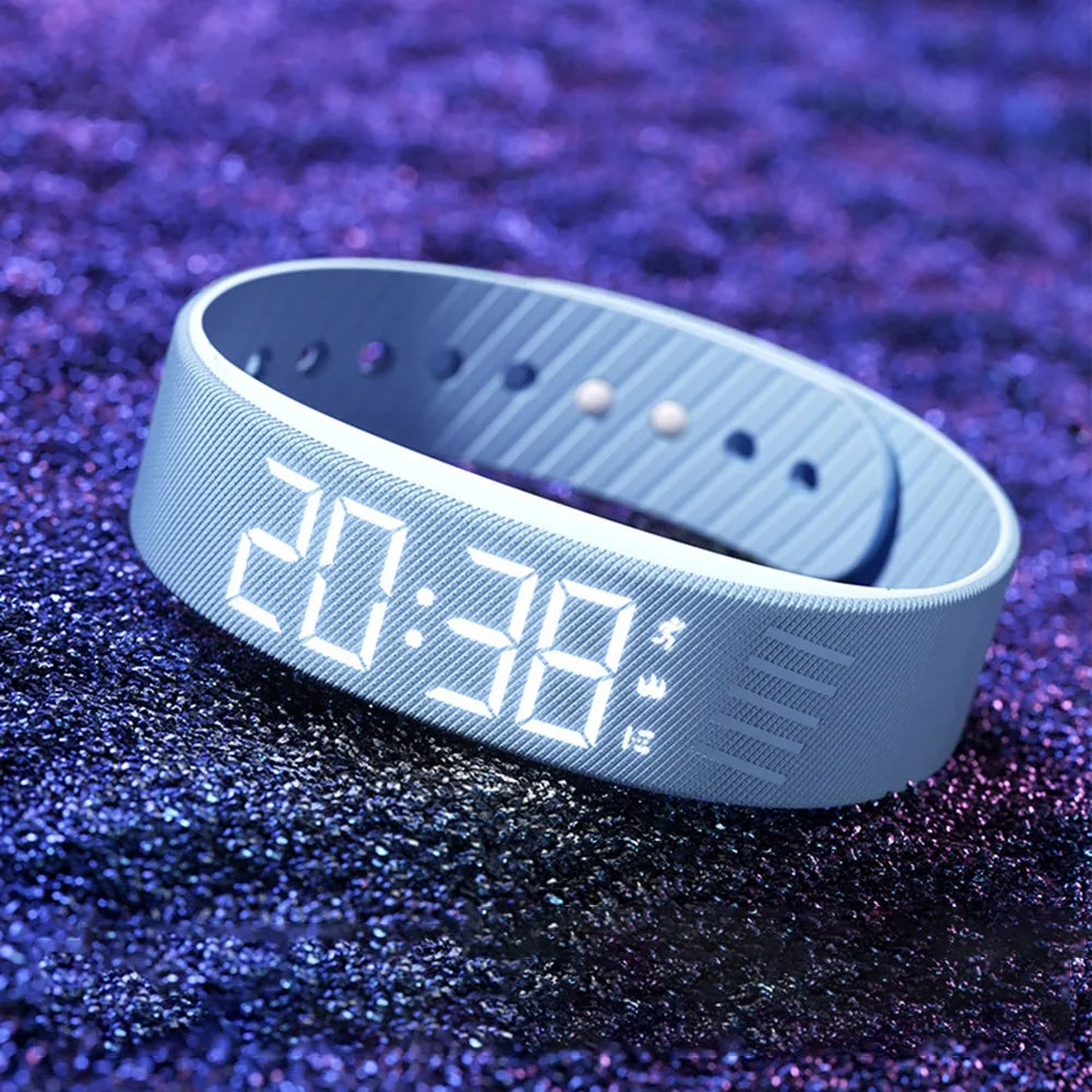 Vibrating Alarm Watch with Pedometer – Silent LED Digital Fitness Bracelet, Snooze-Proof Sleep Alarm, Waterproof Wristband
