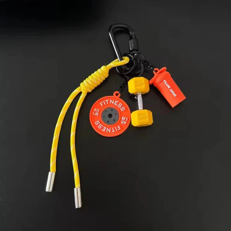 Color Contrasting Dumbbell Keychain Fitness Bag Pendant For Couple Trendy Gifts D-shaped Buckle Keychain Charms