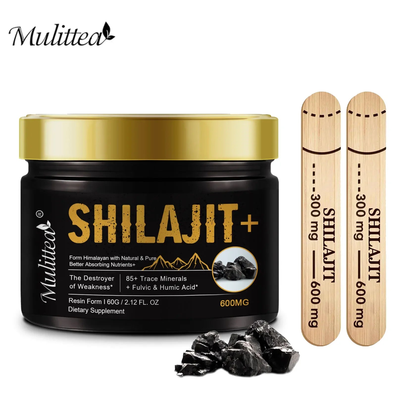 Mulittea Original Natural Shilajit Resin – Pure Fulvic Acid & 85+ Trace Minerals | Boost Energy, Endurance, Focus & Vitality – Premium Himalayan Shilajit (60g)
