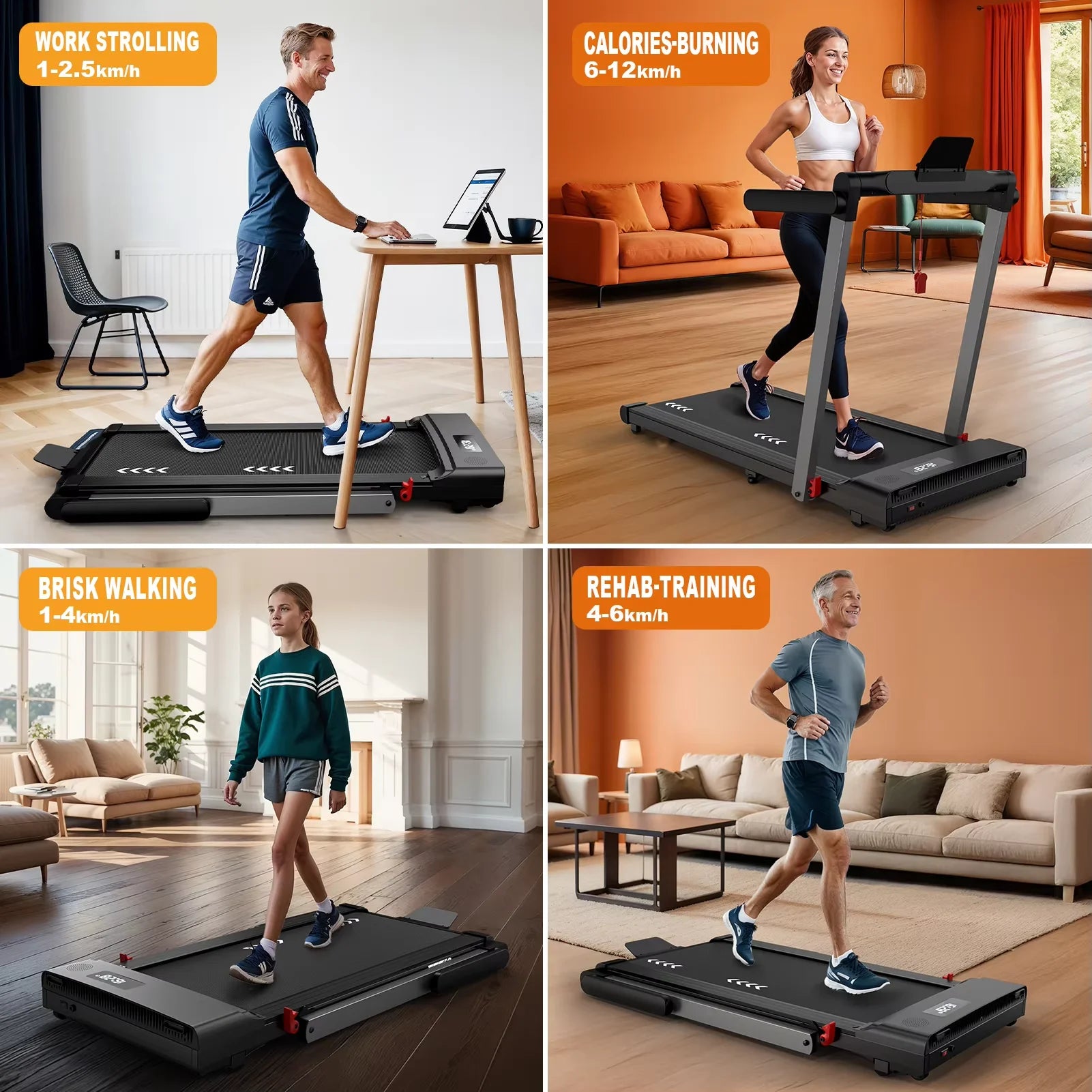 2-in-1 Foldable Home Treadmill with 2-Year Warranty – 12 km/h Electric Running & Walking Machine, Shock-Absorbing, Dual LED Display, 12 Programs, App & Bluetooth Compatible