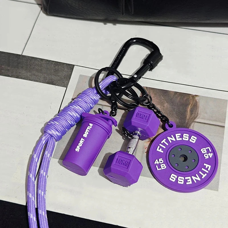 Color Contrasting Dumbbell Keychain Fitness Bag Pendant For Couple Trendy Gifts D-shaped Buckle Keychain Charms