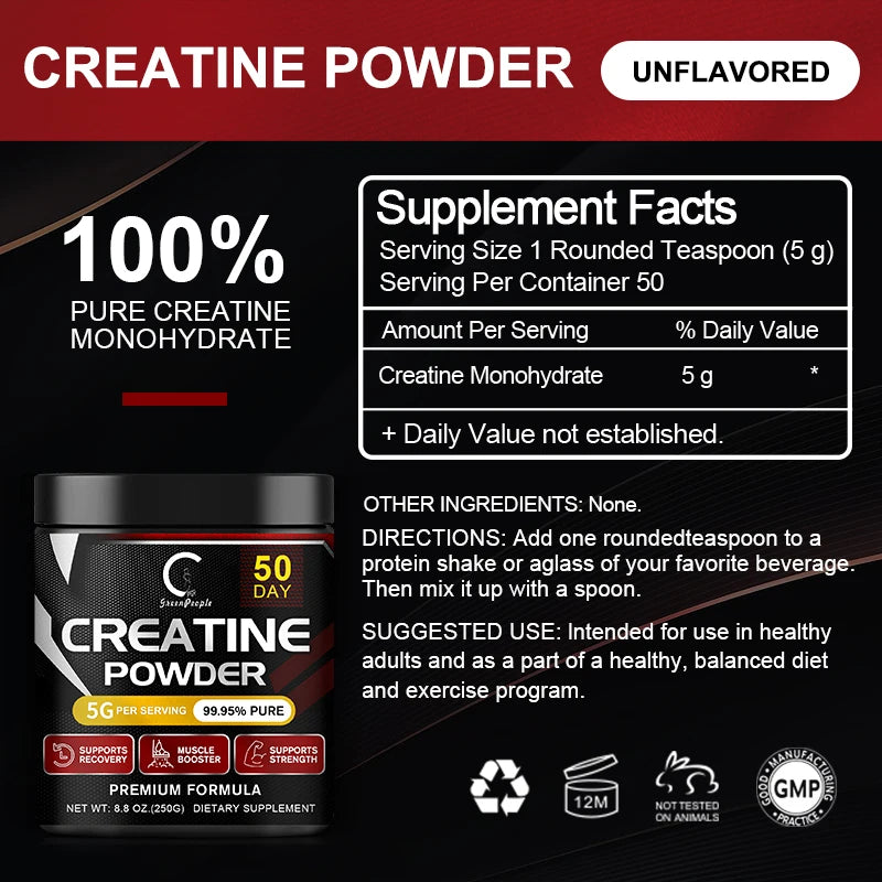 Creatine Monohydrate Powder for Women & Men – Strength, Performance, Muscle Growth & Workout Recovery Support (250g)