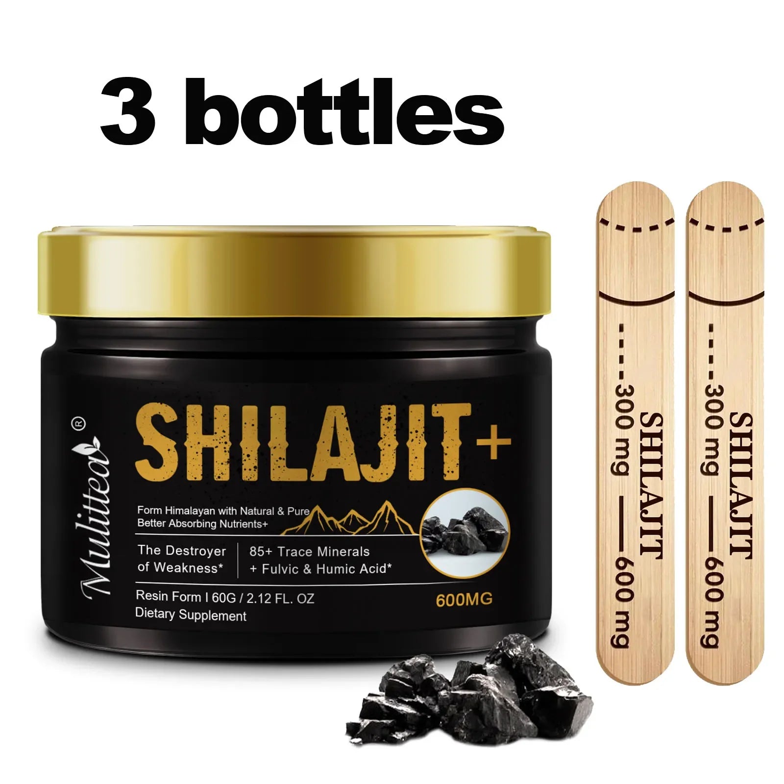 Mulittea Original Natural Shilajit Resin – Pure Fulvic Acid & 85+ Trace Minerals | Boost Energy, Endurance, Focus & Vitality – Premium Himalayan Shilajit (60g)