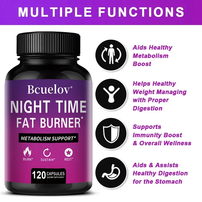 Night time Fat Burner Capsules – Thermogenic Metabolism Booster, Natural Appetite Support & Sleep-Friendly Weight Management