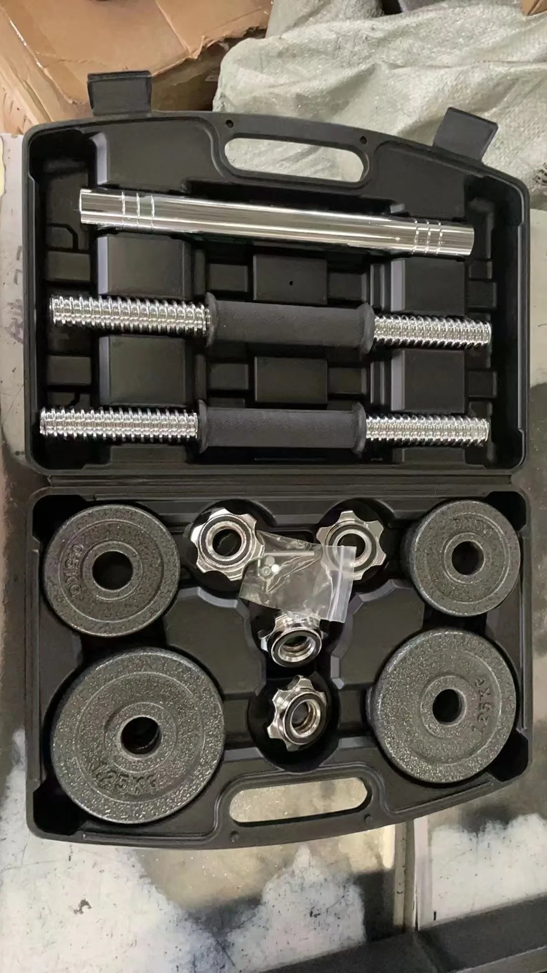 Adjustable Cast Iron Dumbbell Set with Case – 10kg / 15kg / 20kg / 30kg Home Gym Weightlifting & Strength Training Set (Black)