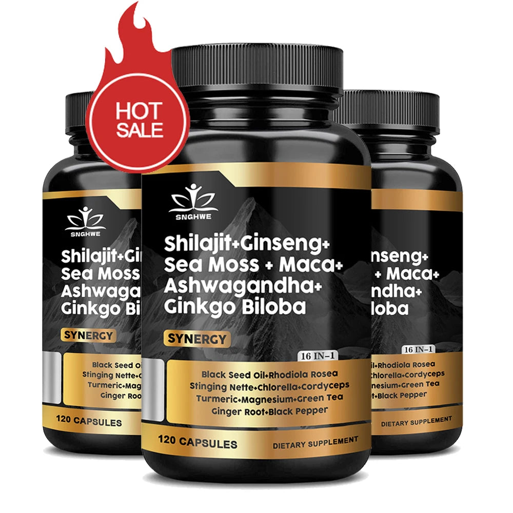 Shilajit Supplement with Ginseng, Sea Moss, Ashwagandha & Ginkgo – Natural Energy, Immunity & Gut Health Support