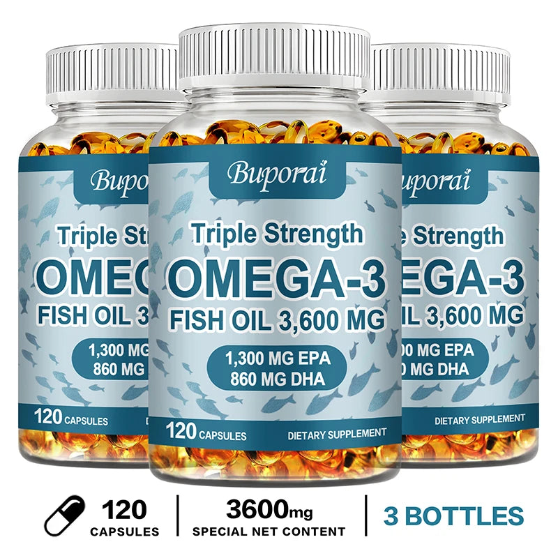 Omega-3 Fish Oil Capsules – Supports Brain, Nervous System, Heart, Skin & Hair Health | Antioxidant-Rich & Easy to Swallow