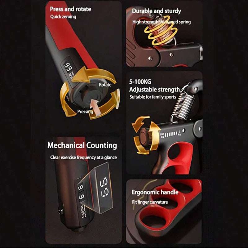 Adjustable Hand Grip Strengthener 5–150kg  Wrist & Finger Exerciser for Muscle Recovery, Forearm Training & Grip Strength