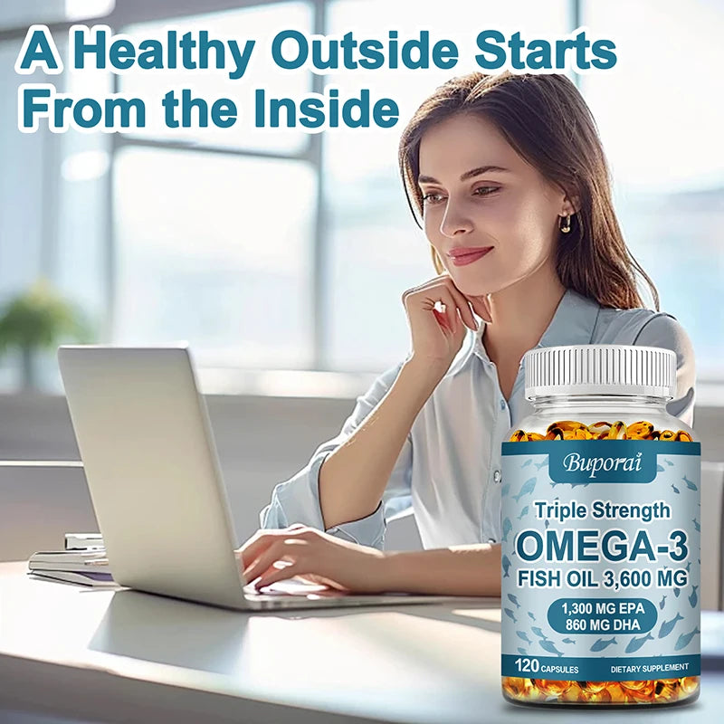 Omega-3 Fish Oil Capsules – Supports Brain, Nervous System, Heart, Skin & Hair Health | Antioxidant-Rich & Easy to Swallow