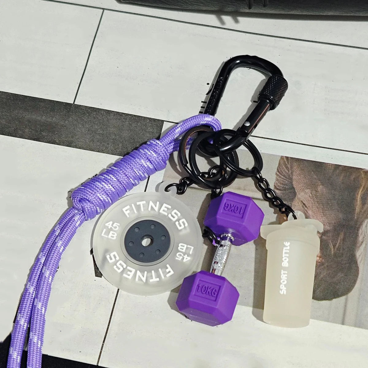 Color Contrasting Dumbbell Keychain Fitness Bag Pendant For Couple Trendy Gifts D-shaped Buckle Keychain Charms