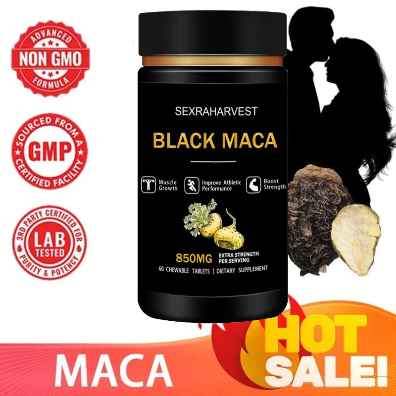 Black Maca Root Capsules – Natural Energy, Endurance & Vitality Support for Men & Women | Muscle & Performance Booster