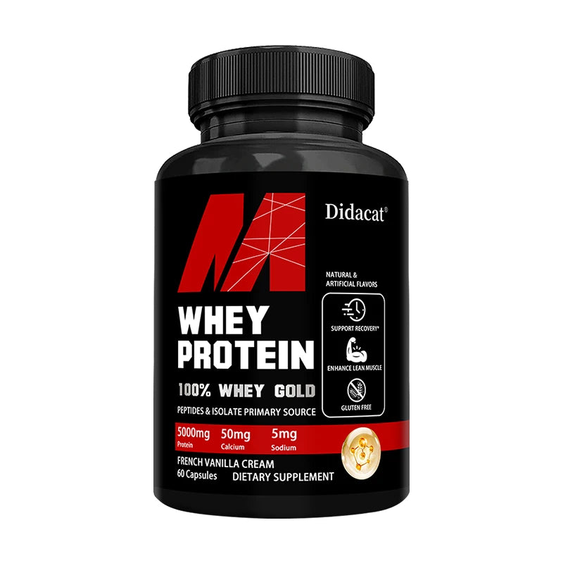Whey Protein Concentrate – 5000mg Protein, Gluten-Free & Non-GMO Capsules for Muscle Growth, Post-Workout Recovery & Immune Support