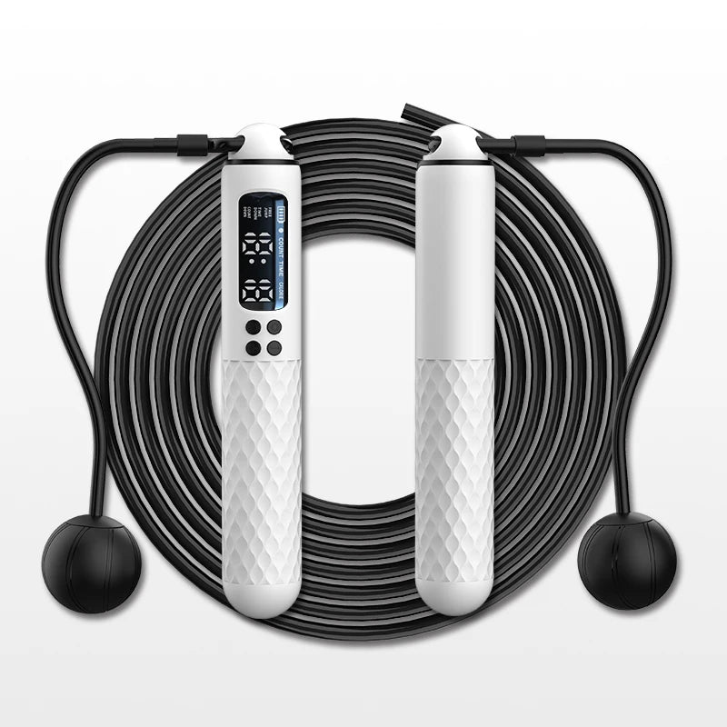 Rechargeable Digital Jump Rope Trainer – Adjustable Electronic Skipping Rope with Wireless/Ropeless Mode, LCD Counter & Calorie Tracker | USB Charging Fitness Tool