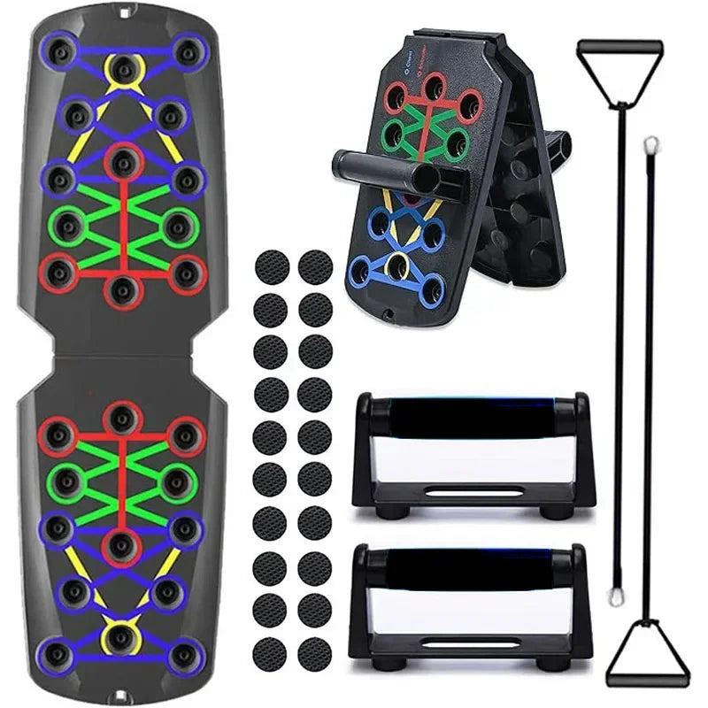 21-in-1 Push Up Board | Portable Folding Push-Up Training System with Color-Coded Positions, Resistance Bands & Non-Slip Handles | Full Body Strength Training Workout Equipment