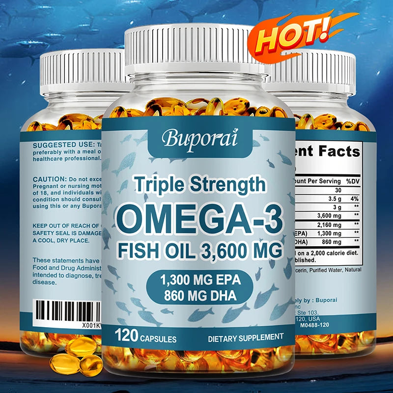 Omega-3 Fish Oil Capsules – Supports Brain, Nervous System, Heart, Skin & Hair Health | Antioxidant-Rich & Easy to Swallow