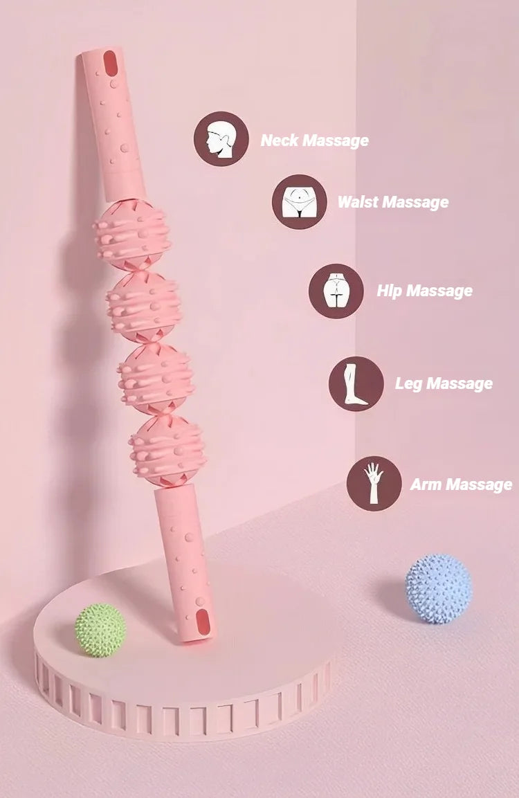 4-Ball Muscle Massage Roller Stick – Deep Tissue Fascia Release for Calves, Thighs, Arms & Forearms | Yoga, Fitness & Recovery Tool