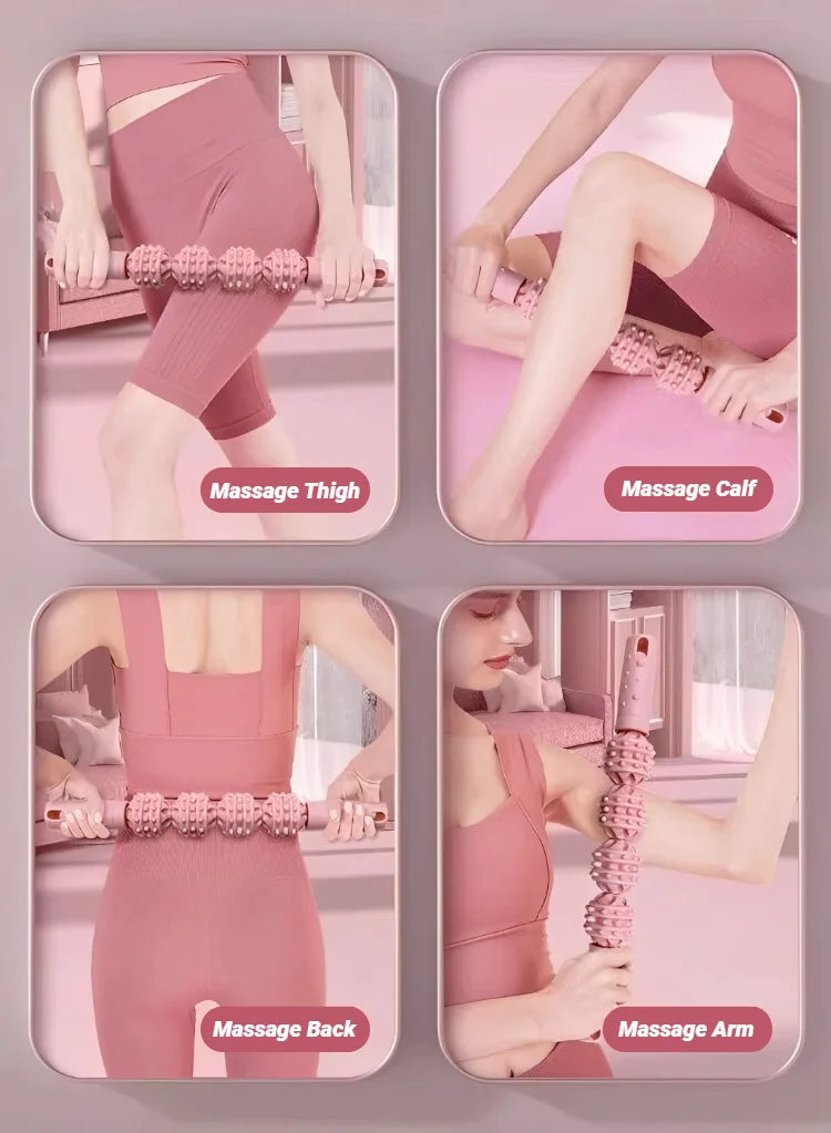 4-Ball Muscle Massage Roller Stick – Deep Tissue Fascia Release for Calves, Thighs, Arms & Forearms | Yoga, Fitness & Recovery Tool