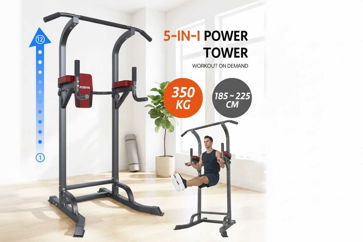 Foldable Power Tower Pull-Up Station – Chin Up, Dip & Knee Raise Home Gym Strength Training Tower