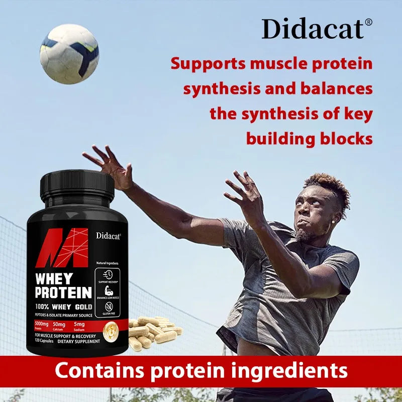 Whey Protein Concentrate – 5000mg Protein, Gluten-Free & Non-GMO Capsules for Muscle Growth, Post-Workout Recovery & Immune Support