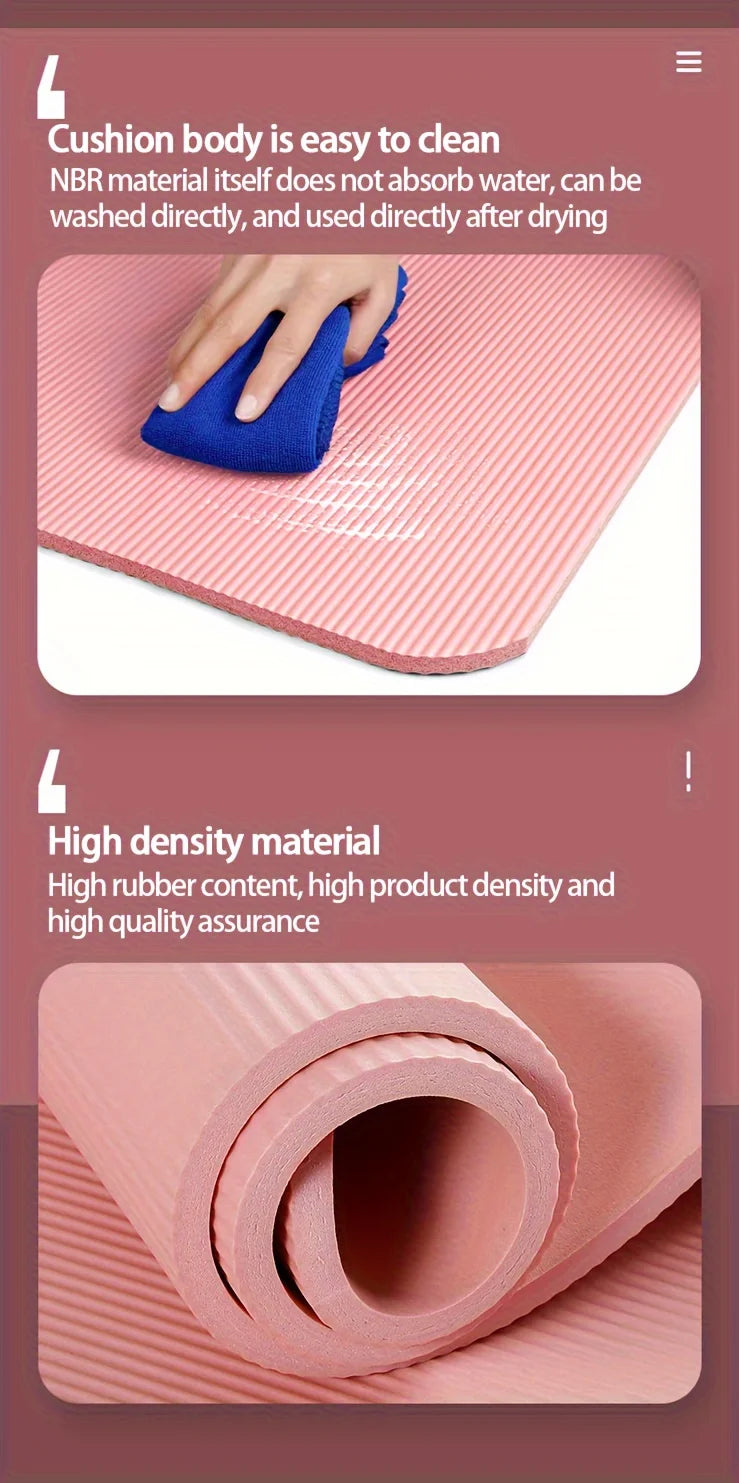 10mm / 15mm Thick NBR Yoga Mat – Extra Thick Anti-Slip Fitness Mat for Yoga, Pilates, Stretching & Home Workouts (Waterproof, Joint Support)