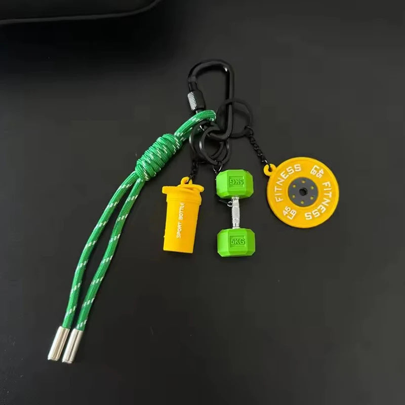 Color Contrasting Dumbbell Keychain Fitness Bag Pendant For Couple Trendy Gifts D-shaped Buckle Keychain Charms