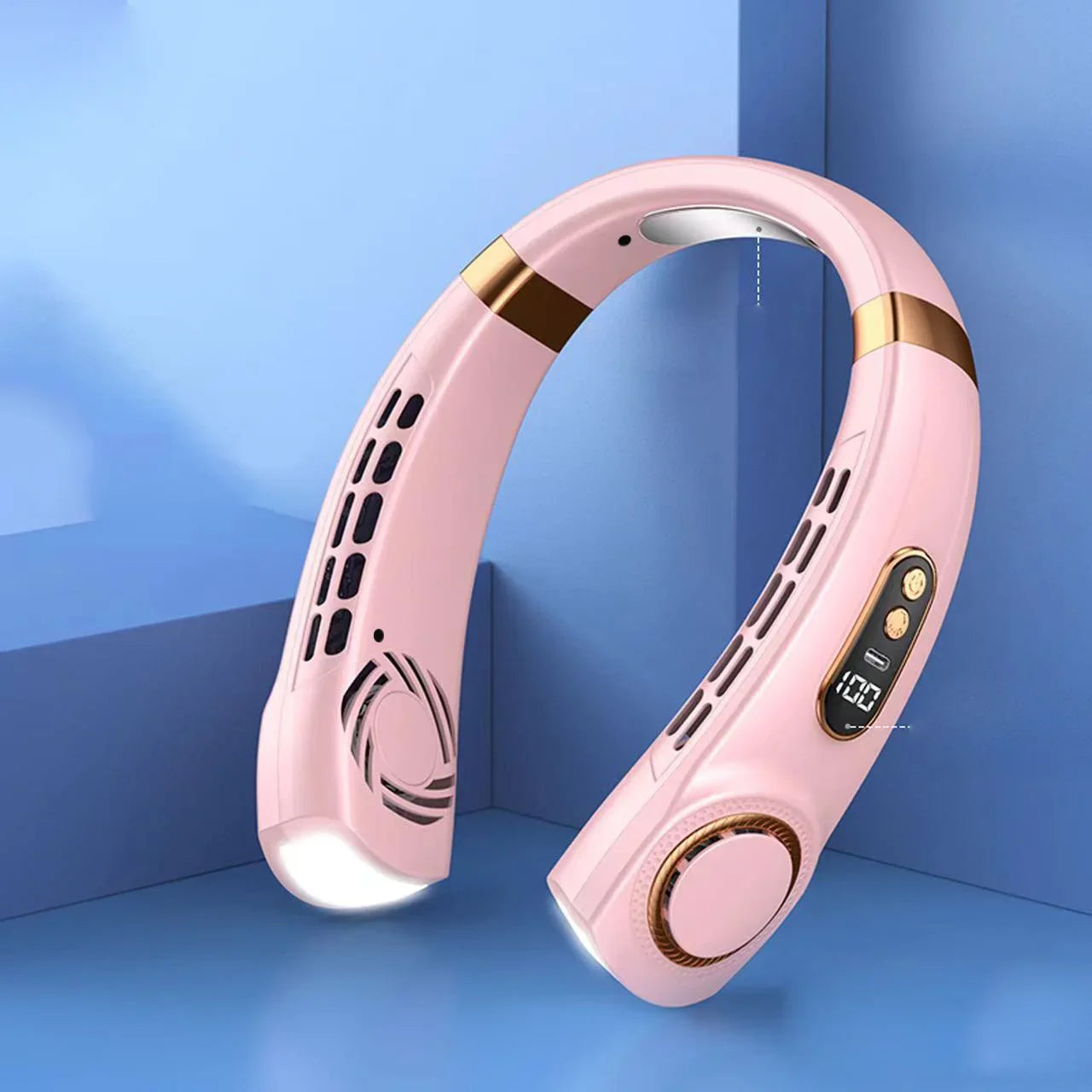 Portable Bladeless Neck Fan – Hands-Free Personal Cooling Fan with LED Light, 4000mAh USB Rechargeable, 5-Speed Cooling Plates for Gym & Outdoor Us