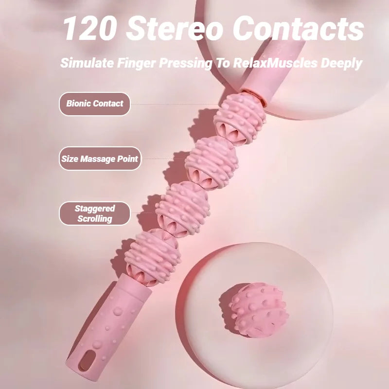 4-Ball Muscle Massage Roller Stick – Deep Tissue Fascia Release for Calves, Thighs, Arms & Forearms | Yoga, Fitness & Recovery Tool