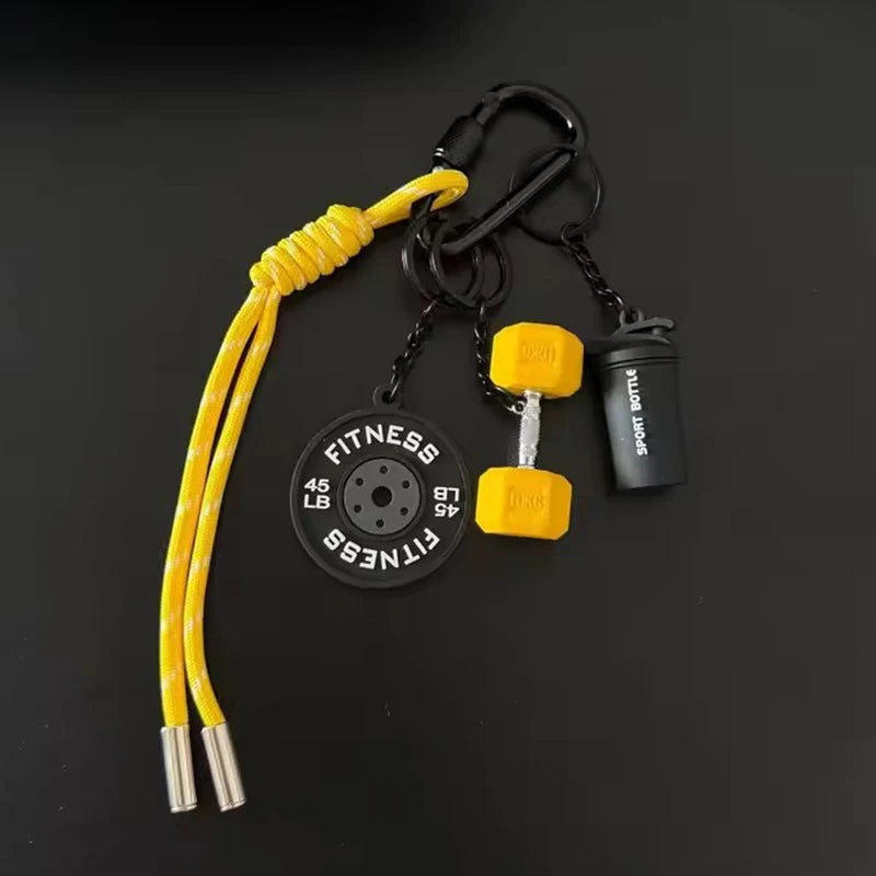 Color Contrasting Dumbbell Keychain Fitness Bag Pendant For Couple Trendy Gifts D-shaped Buckle Keychain Charms