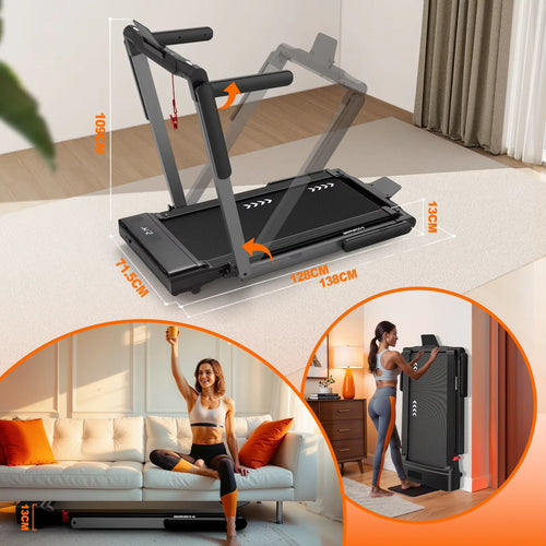 2-in-1 Foldable Home Treadmill with 2-Year Warranty – 12 km/h Electric Running & Walking Machine, Shock-Absorbing, Dual LED Display, 12 Programs, App & Bluetooth Compatible