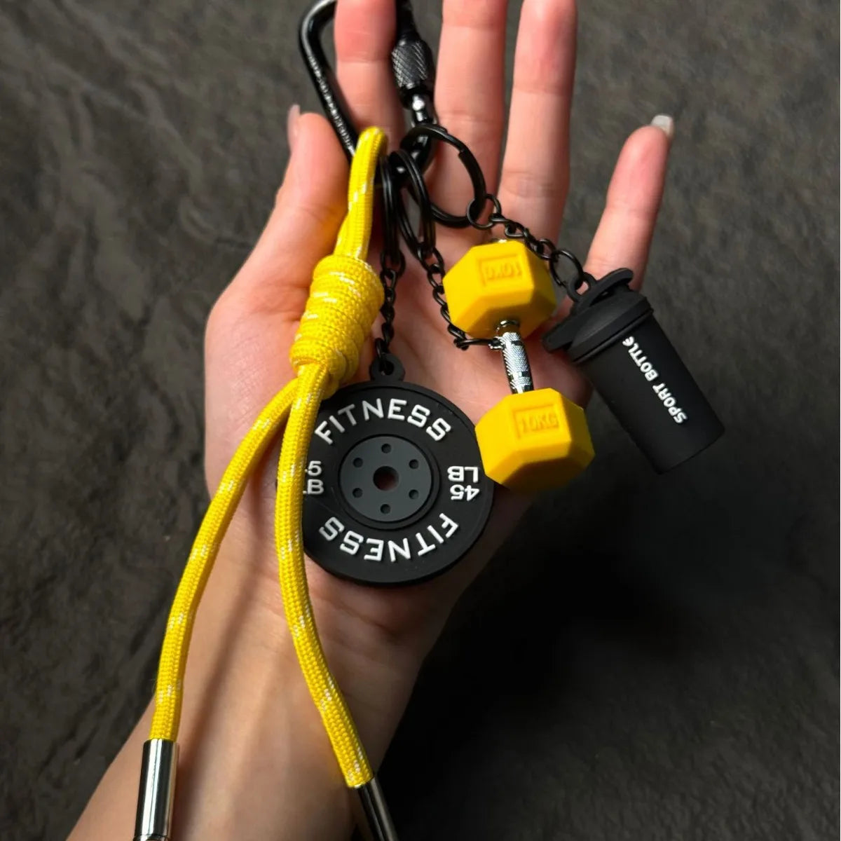 Color Contrasting Dumbbell Keychain Fitness Bag Pendant For Couple Trendy Gifts D-shaped Buckle Keychain Charms