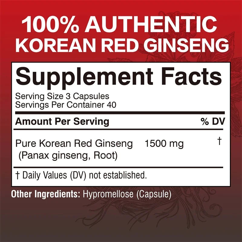 Korean Red Panax Ginseng Capsules – Natural Energy, Focus & Vitality Support | Performance & Endurance Formula