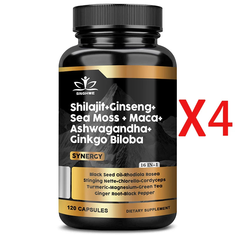 Shilajit Supplement with Ginseng, Sea Moss, Ashwagandha & Ginkgo – Natural Energy, Immunity & Gut Health Support