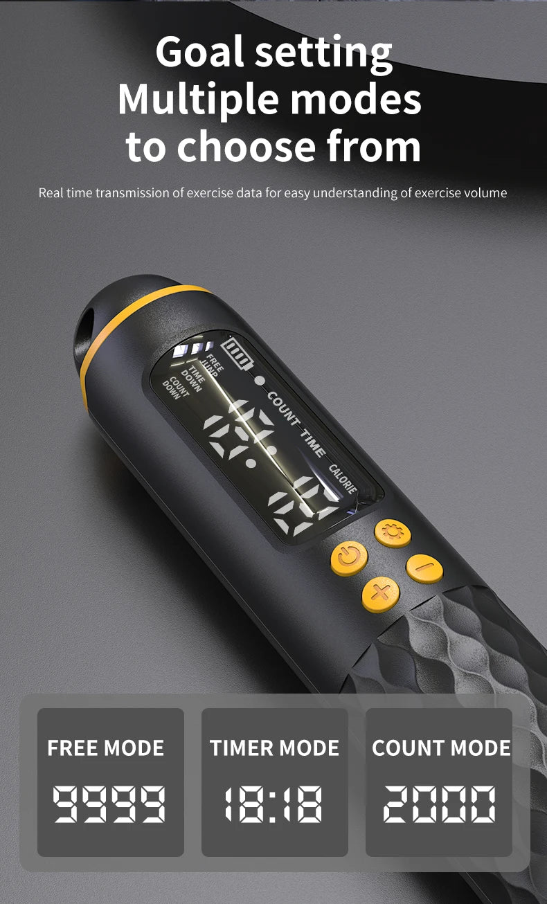 Rechargeable Digital Jump Rope Trainer – Adjustable Electronic Skipping Rope with Wireless/Ropeless Mode, LCD Counter & Calorie Tracker | USB Charging Fitness Tool