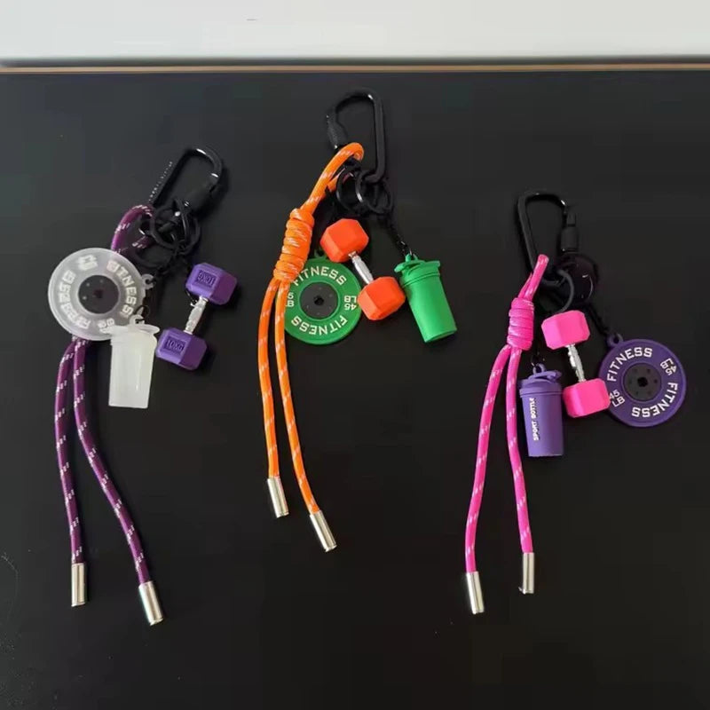 Color Contrasting Dumbbell Keychain Fitness Bag Pendant For Couple Trendy Gifts D-shaped Buckle Keychain Charms
